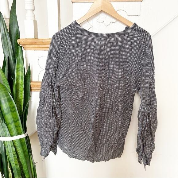 Joie Black White Azbeth Mini Star Puff Sleeve Linen V-Neck Linen Blouse Size XS - Picture 6 of 8